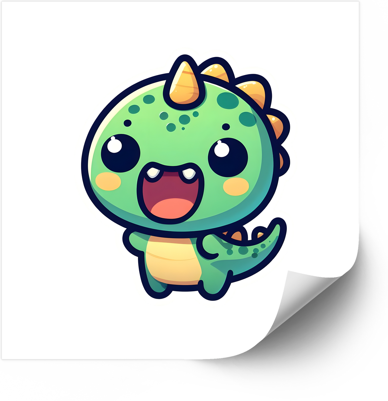 Happy Kawaii Baby Dinosaur Sticker | Cute Green Dino Vinyl Decal