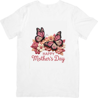 Thumbnail for Happy Mothers Day Butterfly T-Shirt | Floral Pink Botanical Graphic Tee | Mom Gift