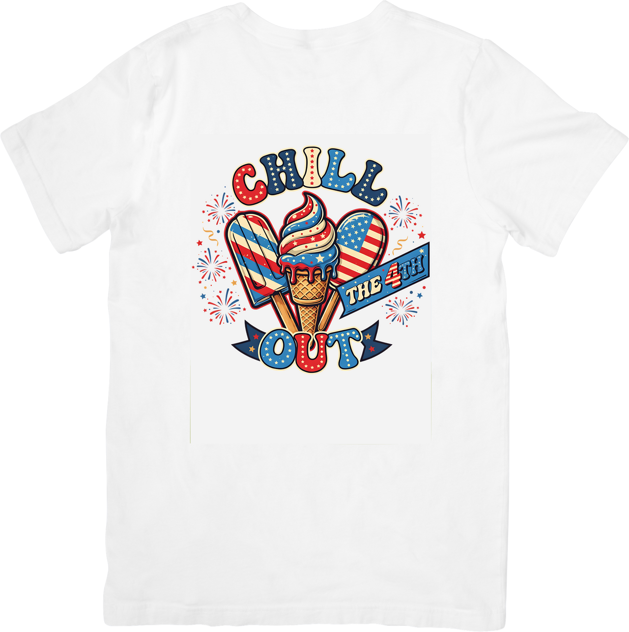 Chill Out Fourth of July Ice Cream T-Shirt | Patriotic Retro Summer Graphic Tee | 4th of July Gift