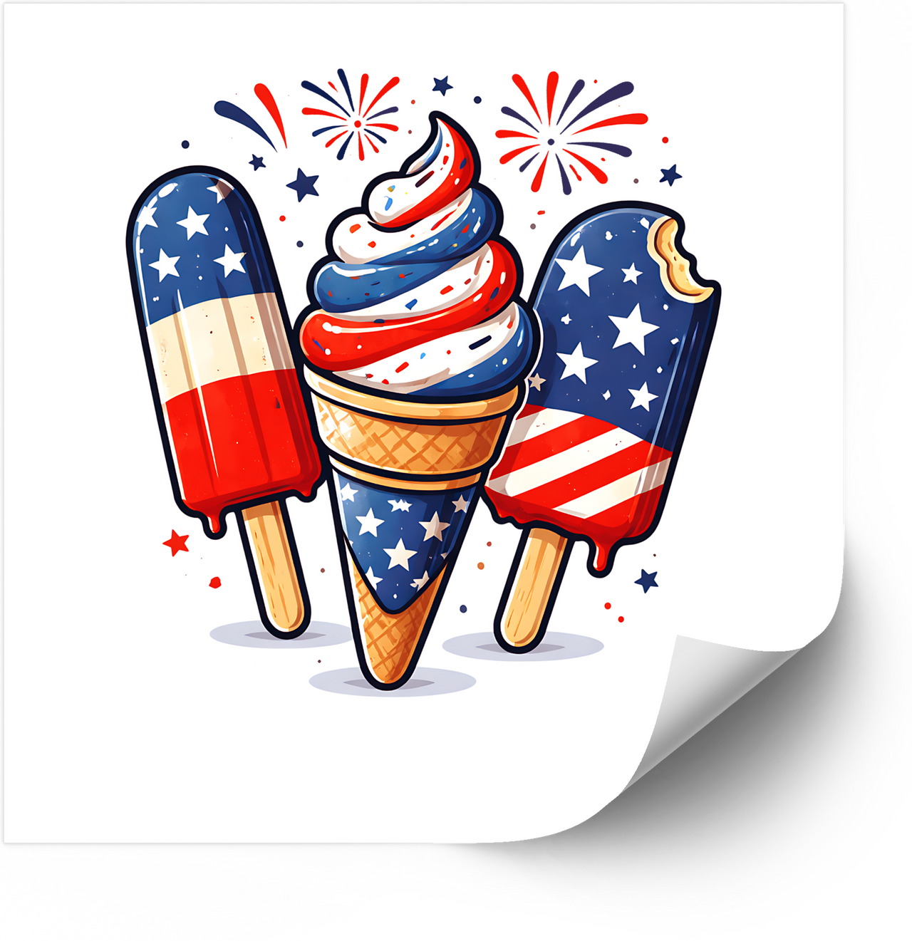 Patriotic Ice Cream Fourth of July Sticker | Festive American Flag Vinyl Decal